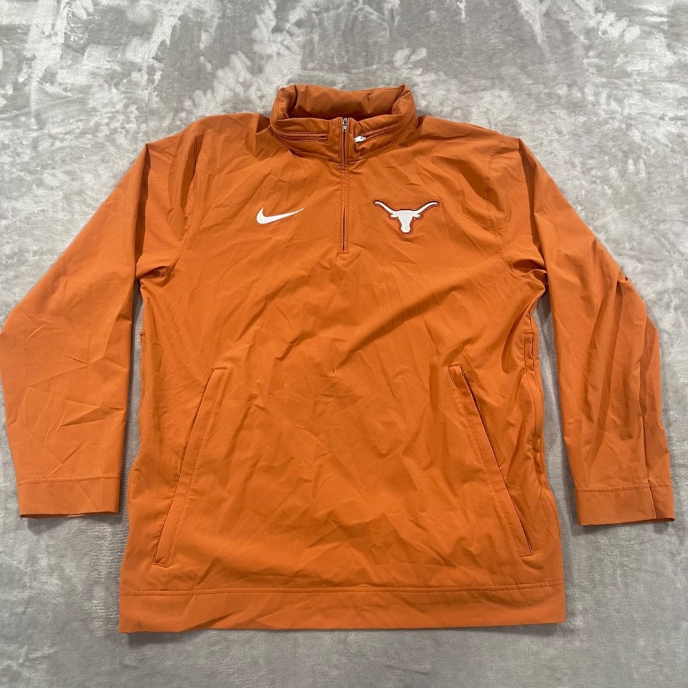 Nike Texas Longhorns Jacket Mens Large Orange 1/4 Zip Wind Golf Pullover Hoodie